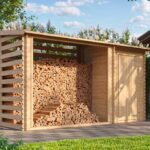 Abrigo para lenha + desconto, fechado em madeira bruta – 3,5 x 1,3 m – Altura 2 m – Timbela